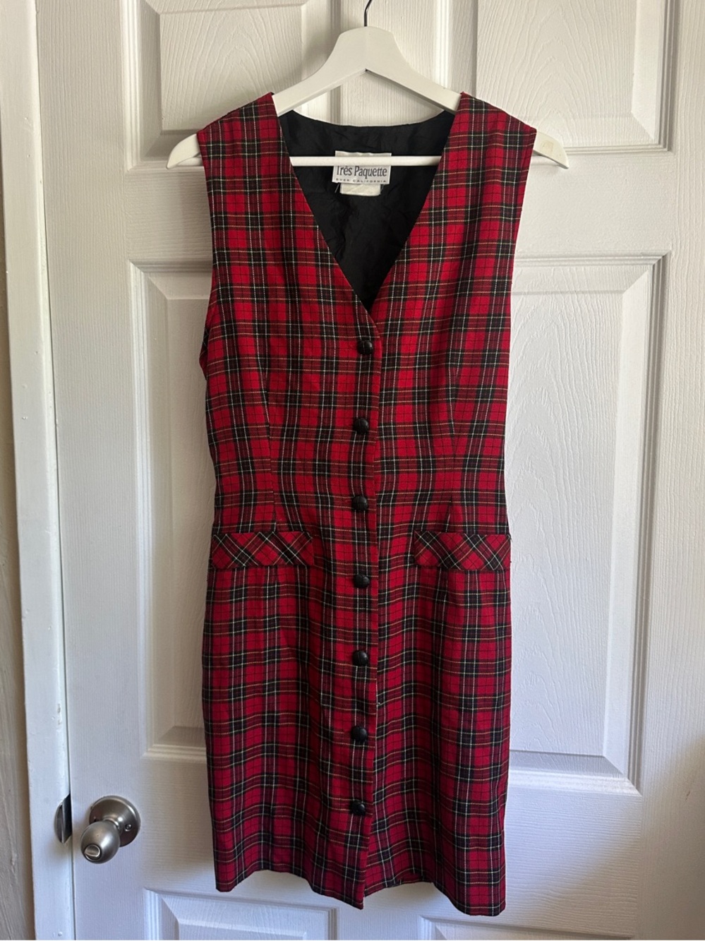 Vintage Red Plaid Button-Front Dress